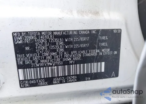 2021 Toyota Rav4 Xle из США, поврежденный, VIN 2T3W1RFV1MW111950